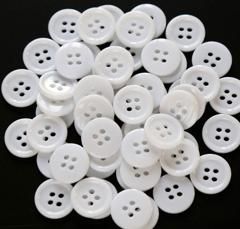 GANSSIA 5/8 Inch (15mm) White Color Buttons Sewing Resin Flatback 15mm Buttons with 4 Holes Pack of 160 Pcs - Image 1